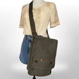 Authentic Pigment Canvas Messenger Bag  • Peace & Love & Human Rights